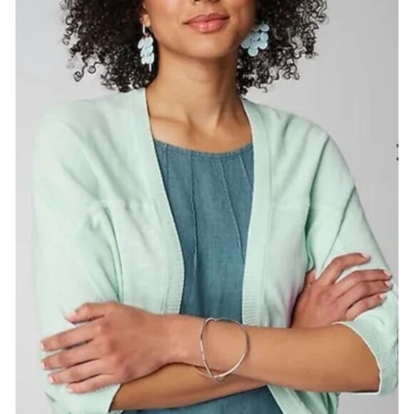 J Jill Women Cocoon Cardigan Sweater Size 2X Short Sleeve Mint Green Lagenlook - Picture 1 of 9